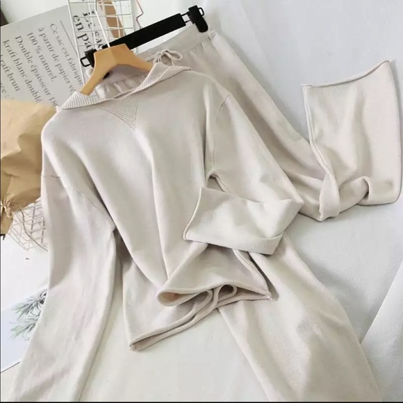 Two Piece Beige Loungewear Ultra Soft Knitted Set - Picture 6 of 11